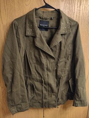 Relativity Olive Green Stud-Accent Utility Jacket